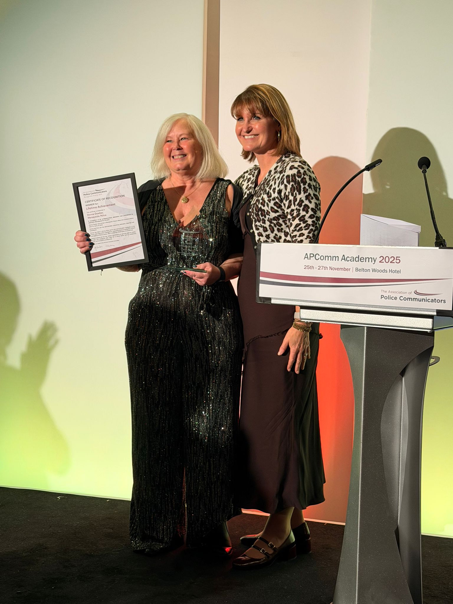 NPHS sponsors Lifetime Achievement Award - the award was given to Donna Dawber MBE from Merseyside Police; it was presented to her by DCC Sam de Raya of Hampshire Police